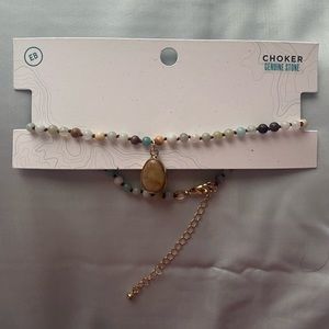 Beaded choker with genuine stone